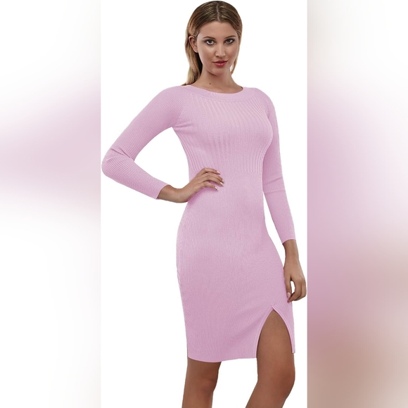 NWT Slim Fit Rib Knit Boat Neck Stretch Bodycon Dress Small - Picture 1 of 13